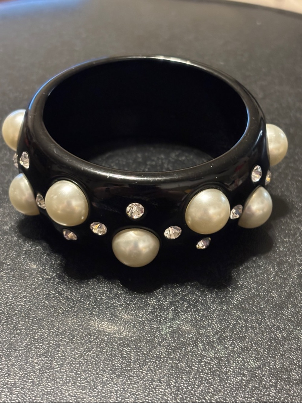 Black Pearl & Crystal‎ Accent Bangle Bracelet